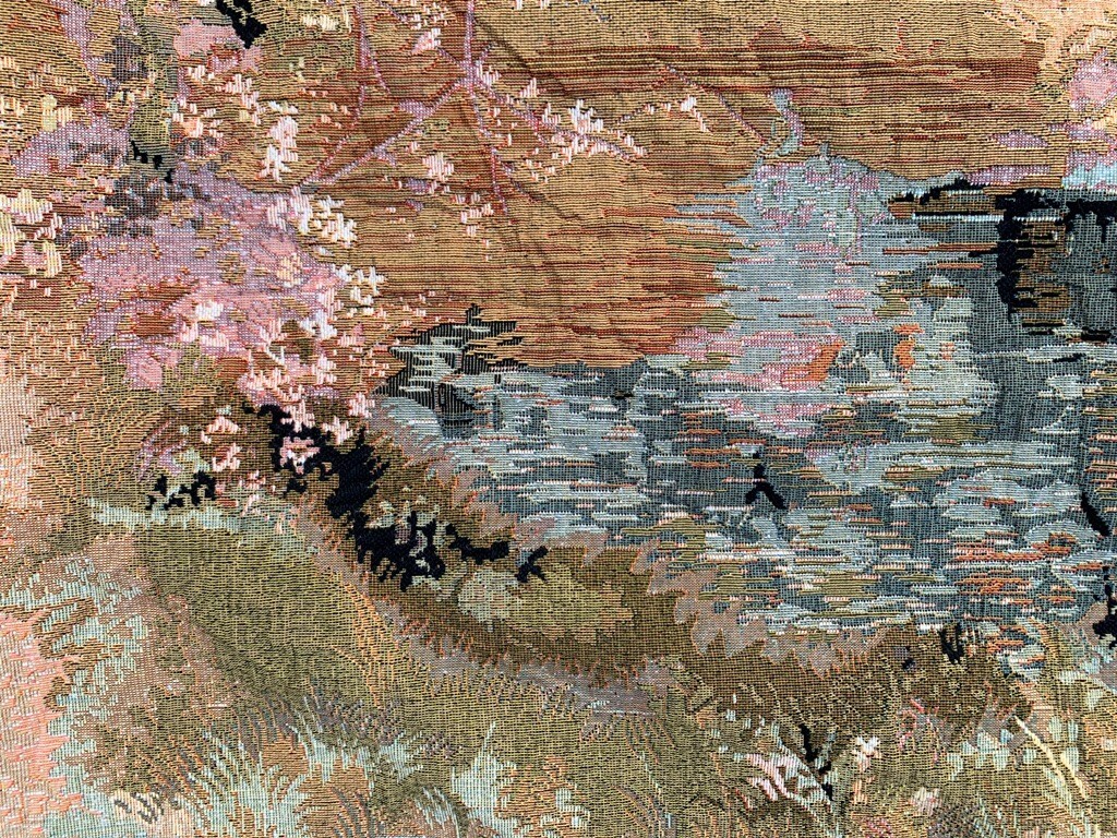 Ancienne Tapisserie Murale Française - Décor Jardin Gobelins Médiéval 112x64 Cm, Motif Floral Multicolore