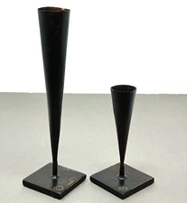 Pair of Rare Jan Barboglio Hand-Forged Iron Candlesticks 6.5” & 11.25” tall