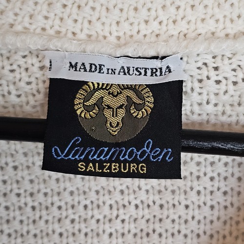 Cardigan vintage Lanamoden Salzburg avorio ritagliato aderente sbuffo spalla lana taglia S - Foto 8 di 9
