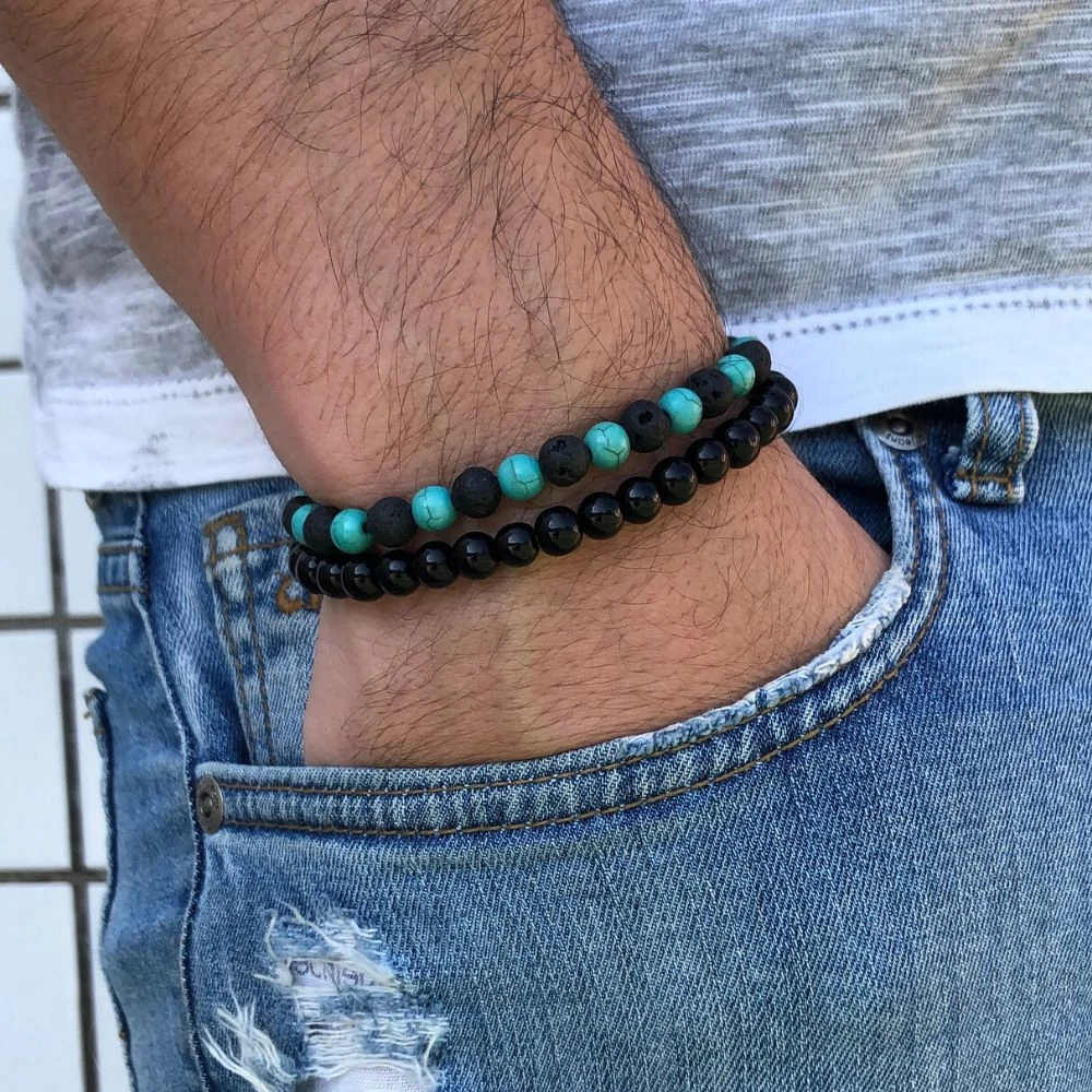 Bracciale con targhetta in acciaio inossidabile nero e rosso | Disponibile! | Lucleon