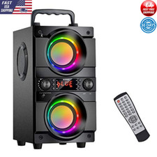 60W Bluetooth Speaker Heavy Bass Double Subwoofer LED Lights Wireless Outdoor US