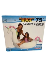 Rainbow Unicorn 75” White Pastel Swimming Pool Beach Water Float Kangaroo New