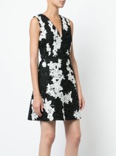 ALICE+OLIVIA Floral Print V-Neck Dress CC710E64529 Black/Cream Women's Sz 8 $695