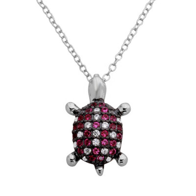 #ad TURTLE NECKLACE PENDANT W LAB ACCENTS amp; RUBY GEMS 925 STERLING SILVER 18#x27;#x27; $51.34