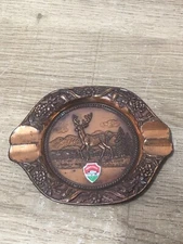 Vintage Nebraska State Floral Round Copper Bronze Tone Ashtray