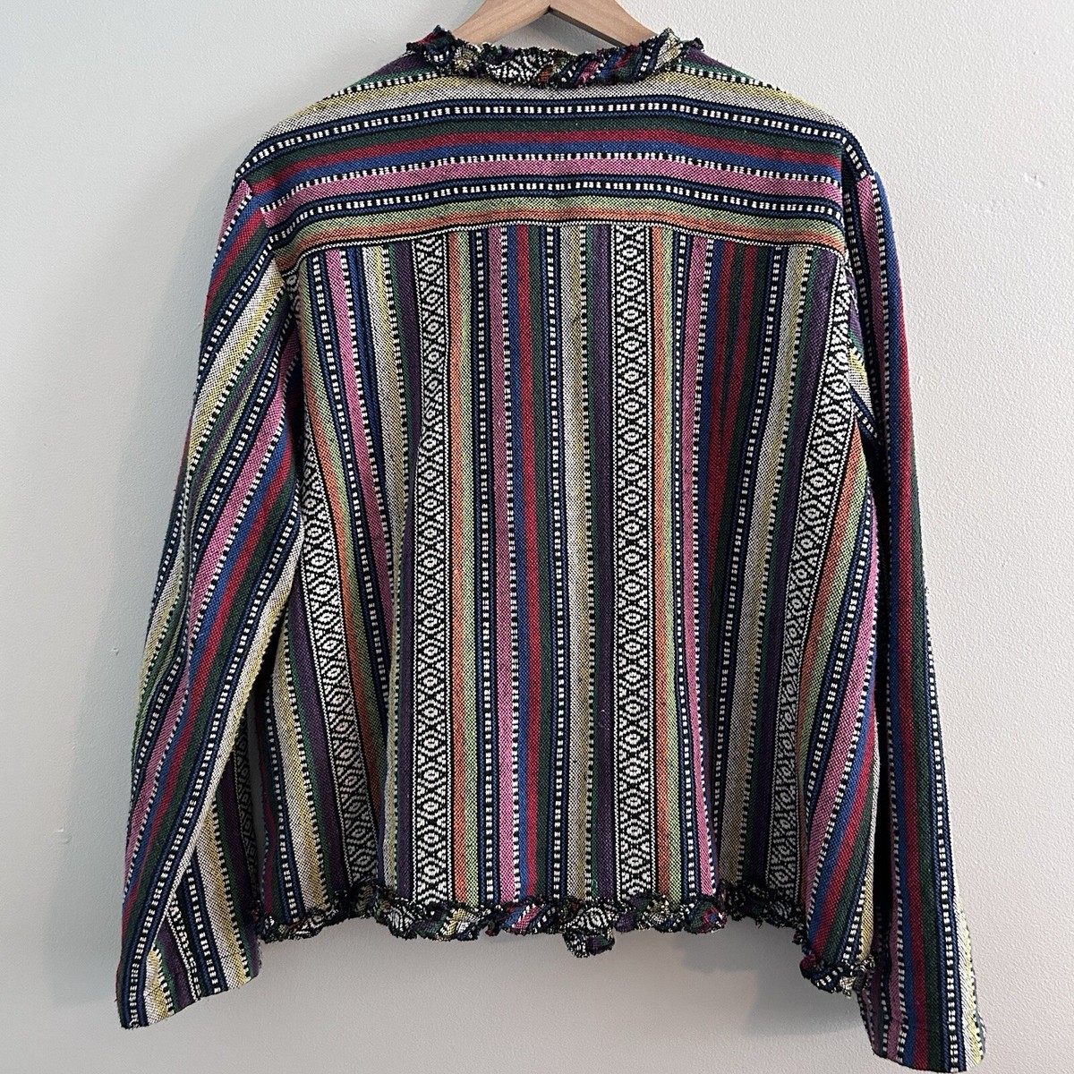 Vintage 90's Chico's Woven Jacket Womens Size 3 Rainbow Mexican