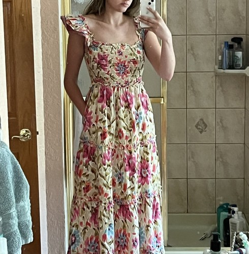 🌹House Of Harlow 1960 Zoey Khaki Floral Print Smocked Maxi Dress Size M  NWT | eBay
