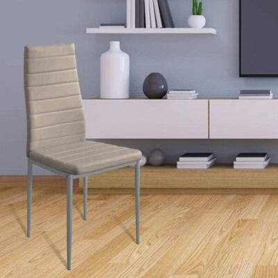 Sedia Da Pranzo Moderna Mendler HWC-C41 - Ecopelle Avorio, Base Cromata, Altezza Regolabile, Carico Max 120 Kg