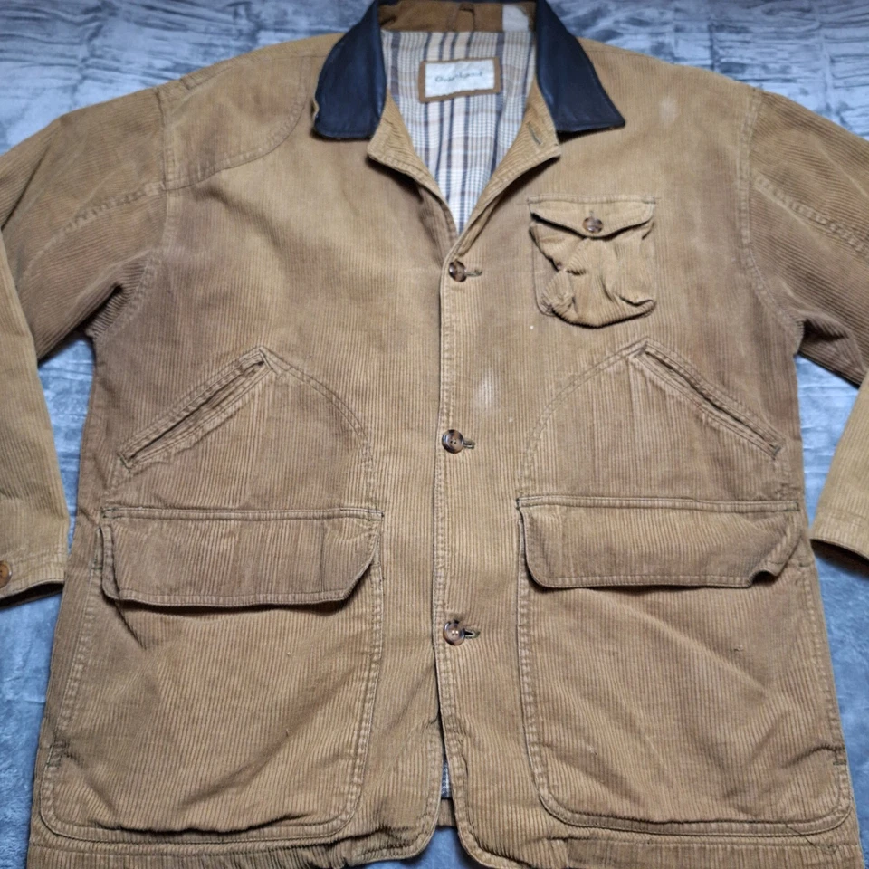 Abrigo Chaqueta Vintage GREATLAND Pana Tareas Talla M Cuello Cuero Dorado Granero Años 90