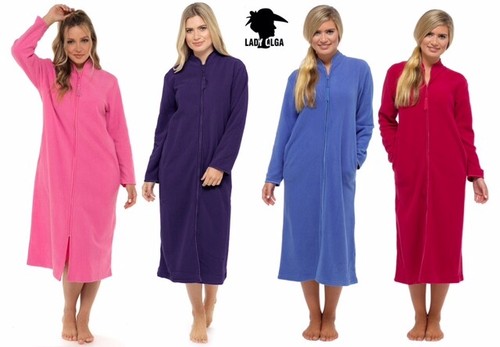 Ladies Long Warm Soft Fleece Zip Front 