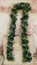 SCARF Dainty Frilly FLAMENCO Variegated Green with GLITZ Edge 180cm Hand Knitt