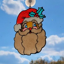 Vintage Makit Bakit Christmas 7" Santa Face Suncatcher/Ornament 1980's Rare