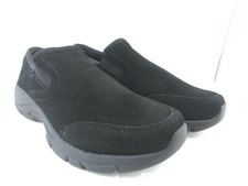 LANDS END womens loafer black real suede leather upper slip on comfort shoes NEW