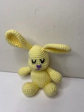 AMIGURUMI Rabbit Bunny Handmade Crochet Stuffed Toy Yellow Sitting 7" Brown Nose