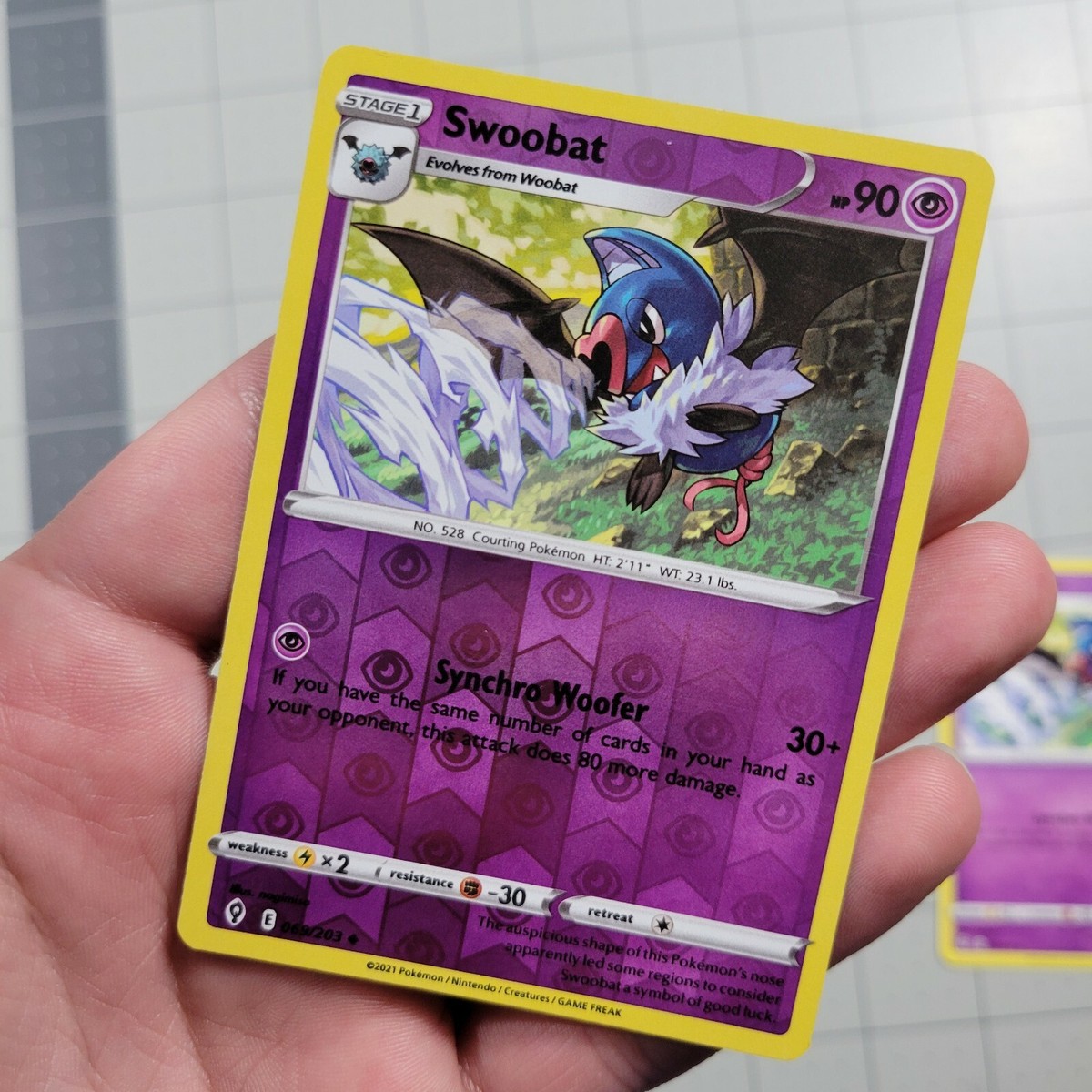 Extra Ink Error Misprint Swoobat Evolving Skies Reverse Holo Pokemon Card