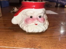 Vintage Christmas Santa Claus head face ceramic planter mug 1950s