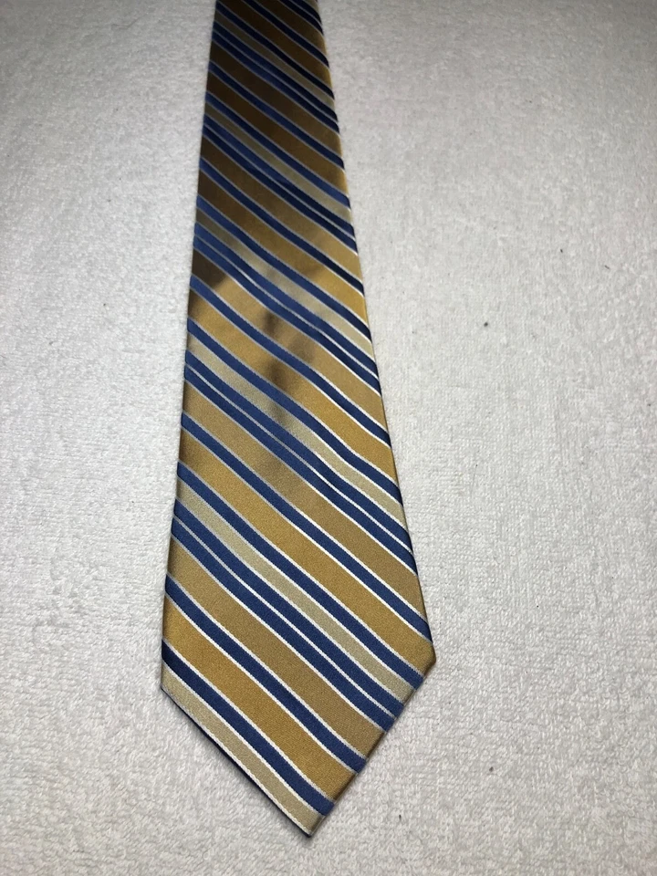 JONES НЬЮ-ЙОРК МУЖЧИН ГАЛСТУК ЖЕЛТЫЙ И ЗОЛОТОЙ С СИНИМИ ПОЛОСКАМИ 4 X 61 - Изображение 2 из 4