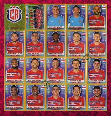 2022 Panini FIFA World Cup Qatar Gold Exclusive Stickers  COSTA RICA TEAM