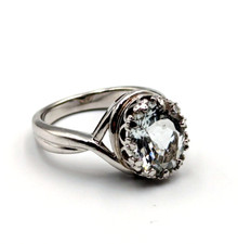 Sterling Silver 925 Clear Quartz Fancy Round Cut Solitaire Elegant Ring Sz 6