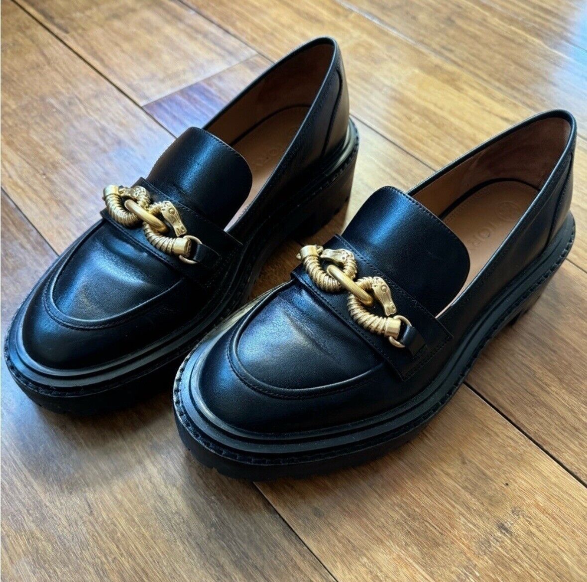 Tory Burch Jessa Lug Sole Loafer Black Smooth Leather Slip Tory Burch Jessa Lug Sole Loafer Black Smooth Leather Slip