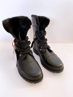 Pojar Black Leather Mid Calf Laced Up Boots US8-8.5 EU39 $450