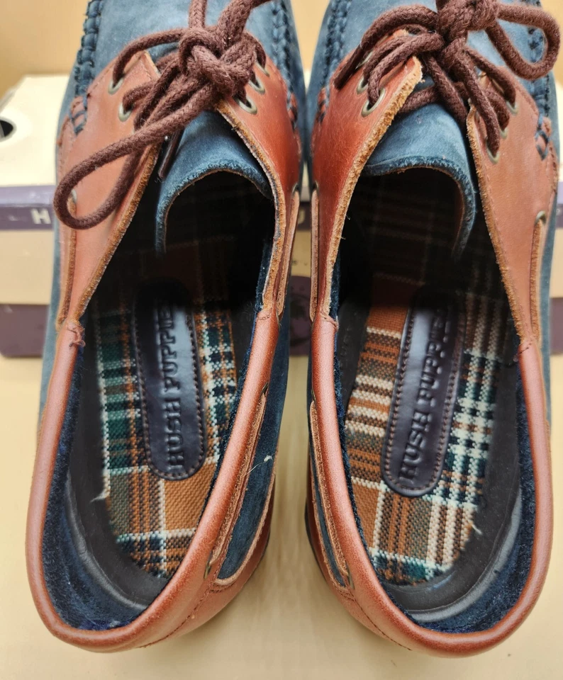 Zapatos Mocasines Hush Puppies Niños TALLA 7W Azul Marrón Cuero Barco 53781, TOTALMENTE NUEVOS Foto 3 de 4