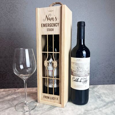 Nan's Emergency Stash Gefängnis Bars Wein personalisiert Seil einzelne Weinflasche Box