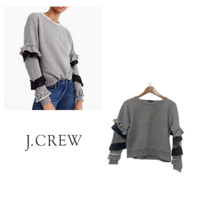 J.Crew Ruffle Sleeve Grey Sweatshirt XS 