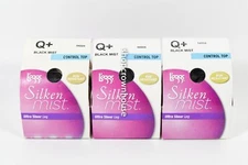 3 Legg's Pantyhose Silken Mist Control Top Ultra Sheer Leg BLACK MIST Size Q+