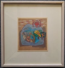 1983 CUBIST SURREALISM MIXED MEDIA PAINTING PAPER SIGNED PICASSO/DALI INFLUENCE 