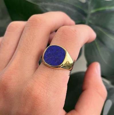 Men s Lapis Lazuli Cushion Signet Ring 925 Sterling Silver Gold Vermeil Ring