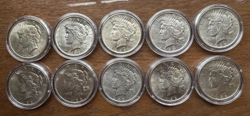 L768 US USA UNITED STATES 1922 10 x $1 SILVER BU UNC PEACE DOLLARS - 7.7OZ TOTAL