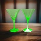 Vintage Green Uranium/ Depression Glass Martini Glasses Set Of Two Art Deco