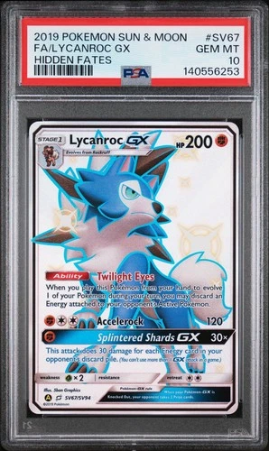 PSA 10 GEM MINT Lycanroc GX SV67/SV94 Pokemon Hidden Fates Shiny Pokemon