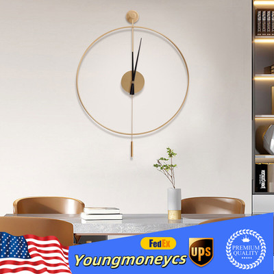 23.6in Modern Gold Iron Round Swing Wall Clock Living Room Home Office Decor