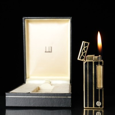 Dunhill Vintage Rollagas Lighter Lacquer Black, Gold Plated - Working #EB013