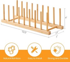 Bamboo Dish Drying Rack Pot Lid Plate Rack Organizer Holder for Cabinet