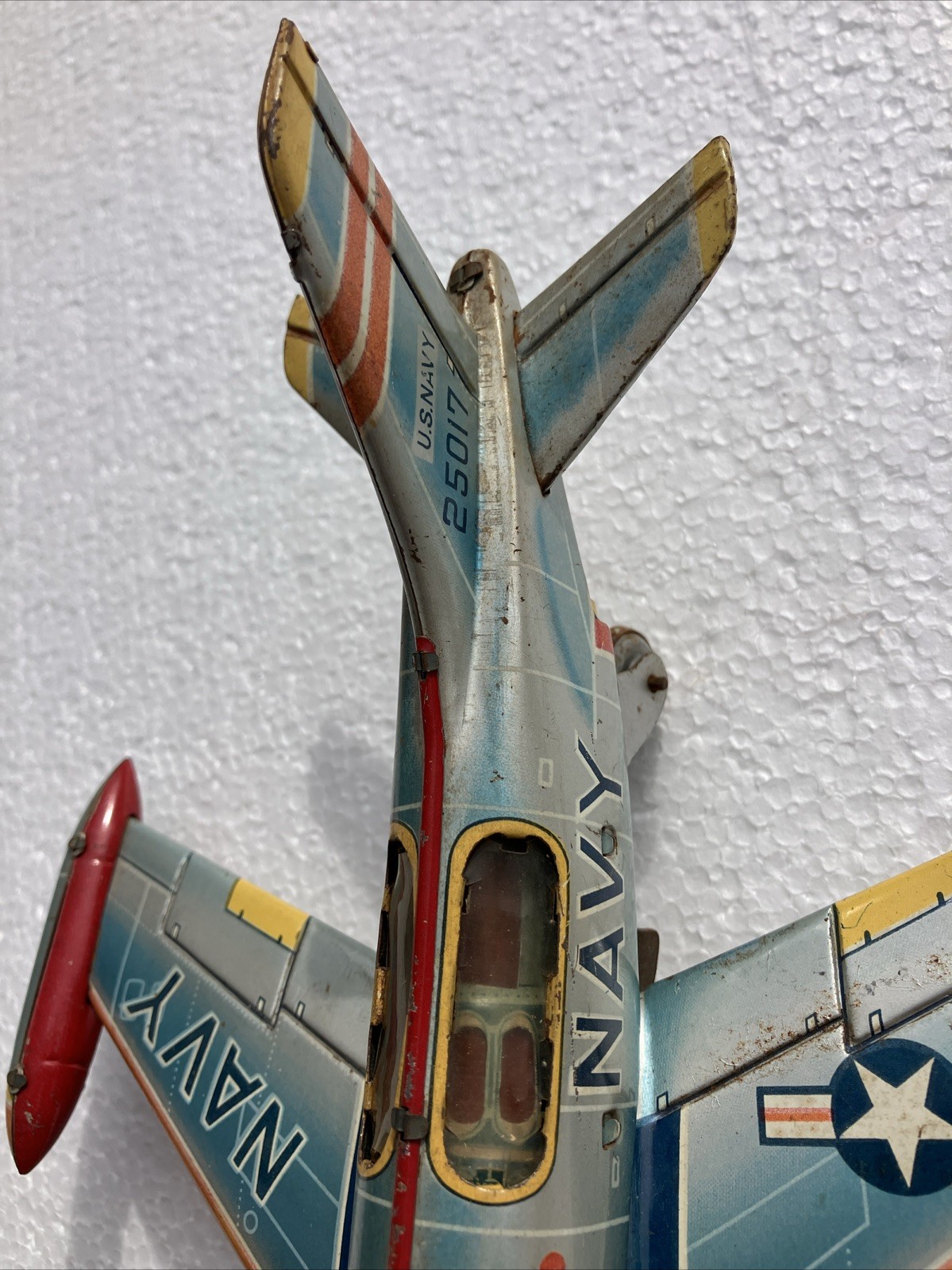 Vintage Japan Y" DEMON MCDONNELL U.S. NAVY 25017 TIN TOY FRICTION PLANE Litho