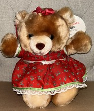 Russ Berrie Holly Bear VTG Plush Stuffed 10 Teddy Dress Ribbon Bow Christmas