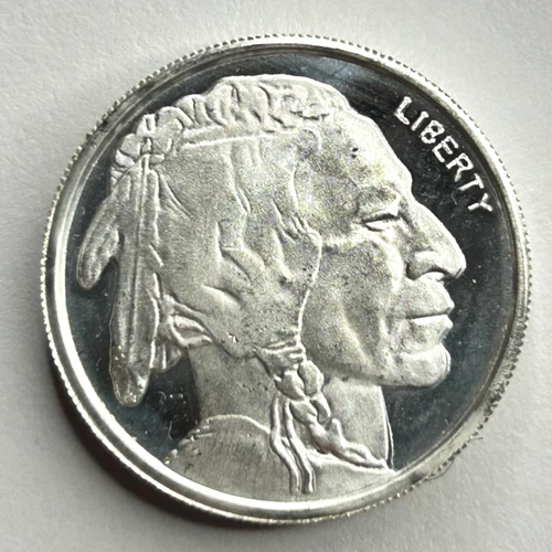 1/4 Ounce .999 FINE SILVER Round Buffalo Nickel Indian Head Design Highland Mint