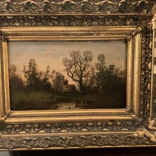 Hudson River School SIGNED John Williamson oil on Board Gilt Frame