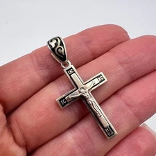 Vintage Cross Pendant Sterling Silver 925 Crucifix, Blackened Detail, Religious