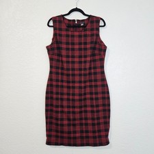 Tommy Hilfiger Womens Red Black Plaid Sleeveless Sheath Dress Size 14 Tartan