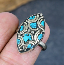 Blue Turquoise Gemstone Handmade 925 Sterling Silver Nepali Ring Jewelry For Her
