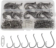 Circle Hooks Saltwater, 180pcs Octopus Offset, with Power Clips for Bass