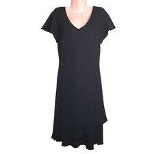 Dressbarn Black Midi Dress Pullover Size 8 V-Neck Short Sleeve Made In USA