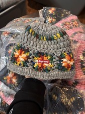 Supreme Crochet Beanie Heather Grey SS25 Hand Knit Wool Box Logo One Size