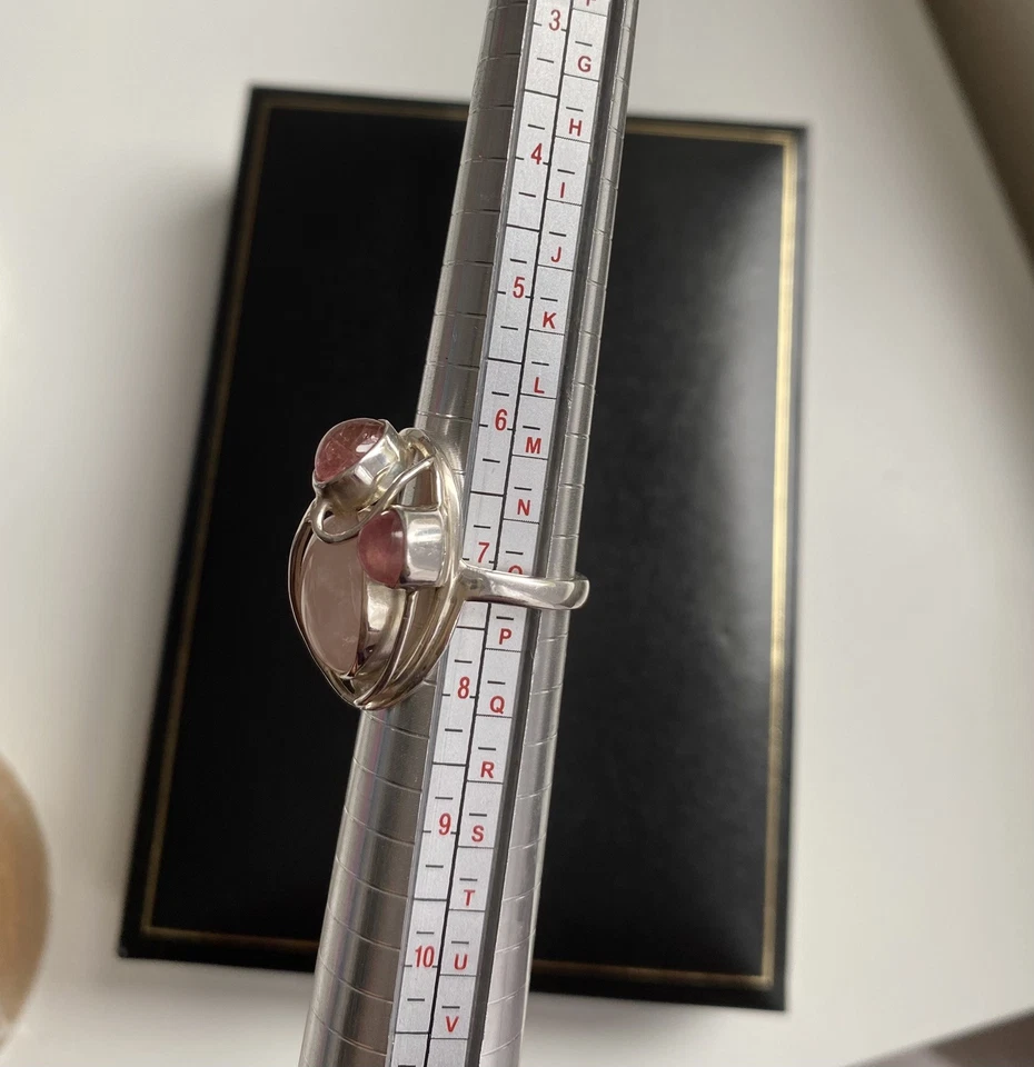 Sterling Silver 925 Rose Quartz & Pink Tourmaline Ring Size O - Image 4 of 4
