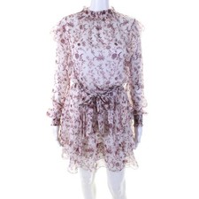 MINKPINK Womens XL Floral Ruffle Mini Dress Long Sleeve Mock Neck Boho