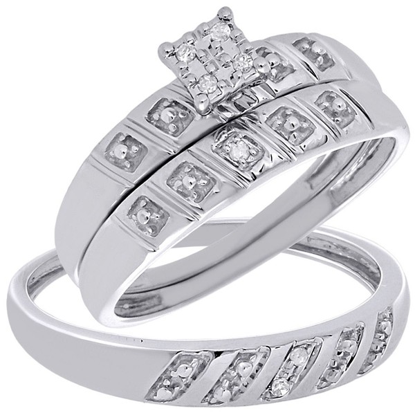 10K WeißGold Diamant Passende Verlobungsring Ehering Dreifach Set 0.08 TCW-image